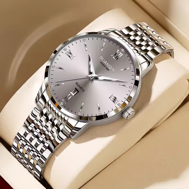 Swiss quartz watch men's simple business steel band luminous crown piano watch genuine goods men's watch high-grade waterproof