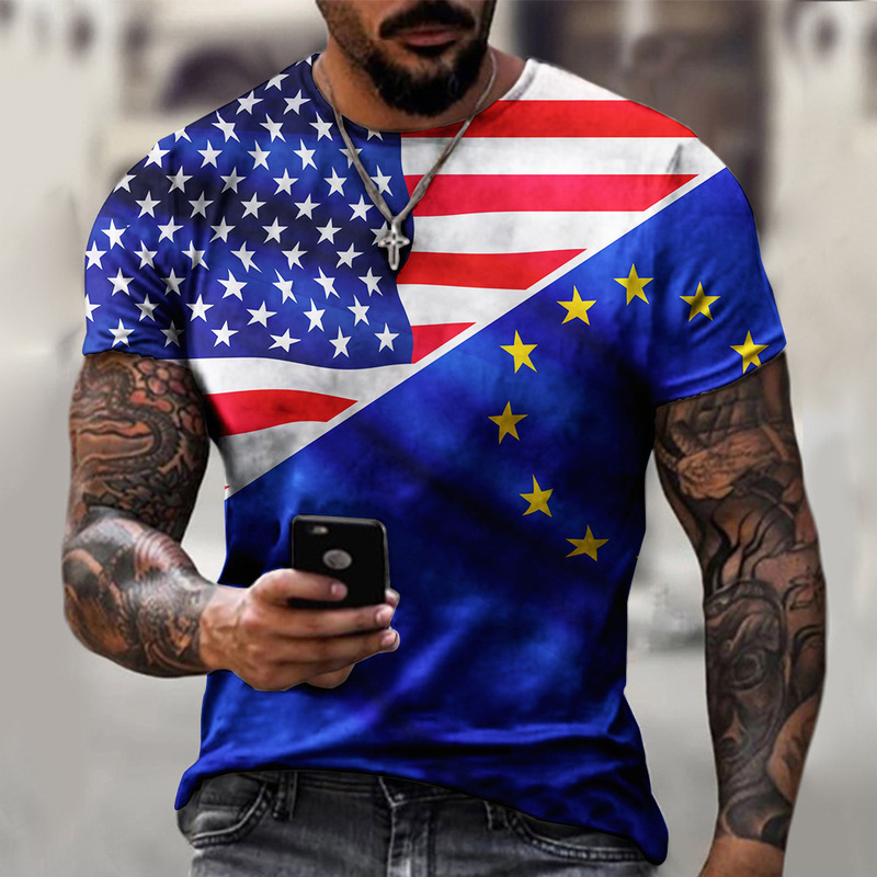 国境を越えた貿易 3D プリントアメリカ国旗 Tシャツファッションストリート紳士服デジタル印刷 Tシャツソースメーカー紳士服|undefined