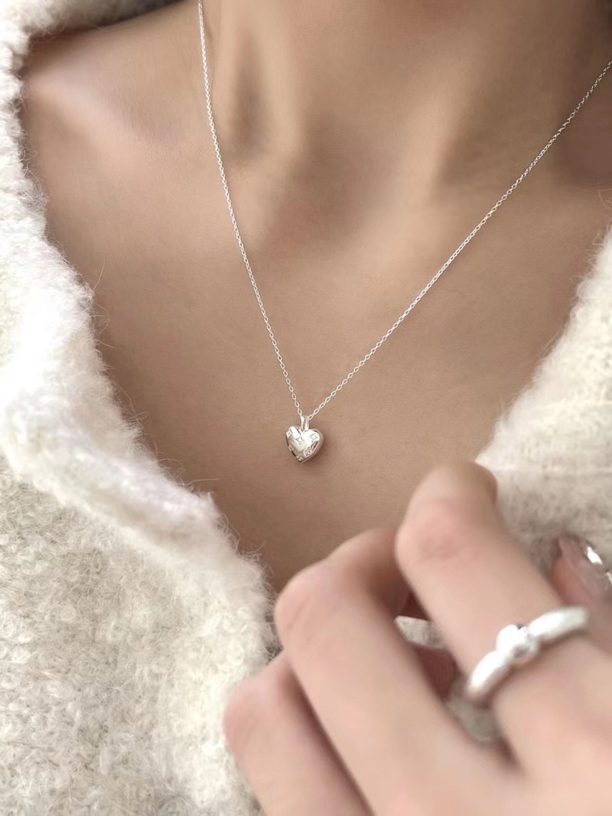 Heart Shape Pattern 925 Sterling Silver Zircon Cable Chain Plating Inlay Heart Shape Pendant Necklace