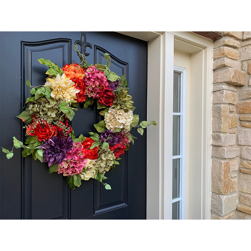 Colorful Peony And Hydrangea Wreath For Front Door Wall Decor_voghion.com
