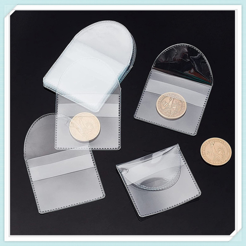 En stock plástico suave PVC insignia cambio moneda conmemorativa bolsa transparente PVC moneda colección bolsa sobre bolsa de plástico al por mayor