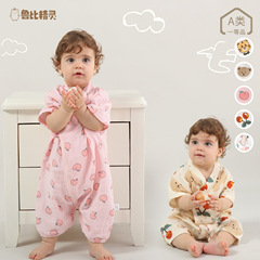 Baby summer short-sleeved cotton type A one-piece clothes thin gauze cotton bag fart clothes newborn baby monk clothes