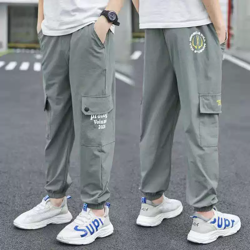 Весенние и летние быстросохнущие брюки для мальчиков, брюки с защитой от комаров, солнцезащитные брюки, детская летняя рабочая одежда среднего и большого размера, спортивные брюки, повседневные брюки.