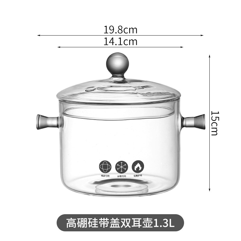 뚜껑이 있는 고붕규산 이중귀 주전자 1.3L