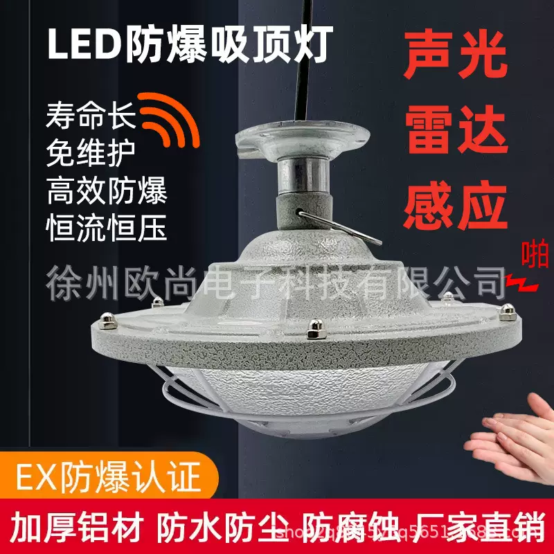 防爆声光控雷达感应灯隔爆型红外防水防雾三防隧道配电防潮吸顶灯