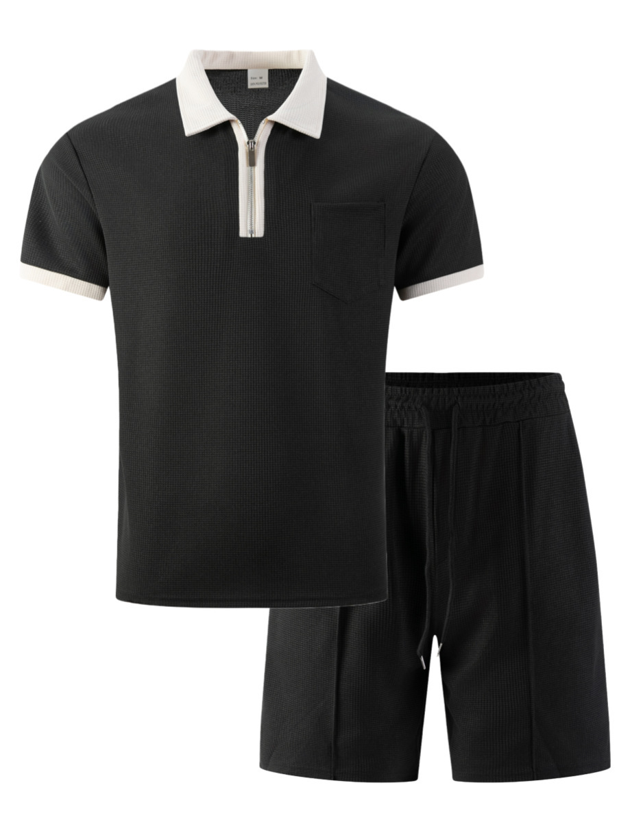 Ensemble polo et short en gaufrette pour homme respirant chic_voghion.com