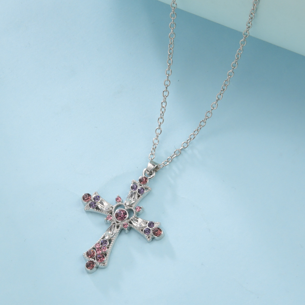 1 Piece Fashion Cross Artificial Crystal Titanium Steel Inlay Zircon Womenu0027S Pendant Necklace