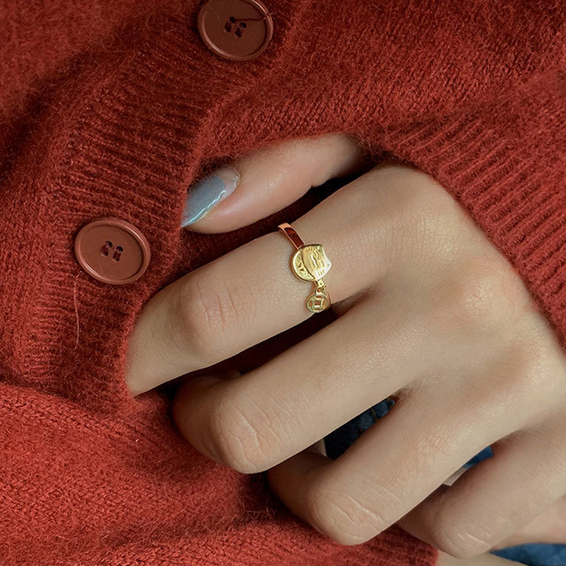 Qian Duoduo Fortune Cat S925 Sterling Silver Niche Design High-End Light Luxury Elegant Women's Personalized Open Ring_voghion.com
