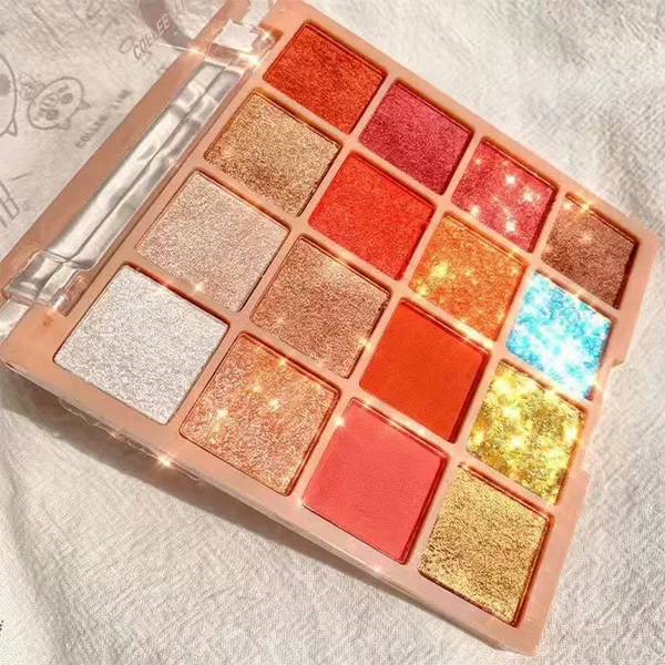 16-Color Mashed Potato Glitter Eyeshadow Palette, Earth Tones, Student Pearlescent Shimmer Brush, Smoky Eye Makeup