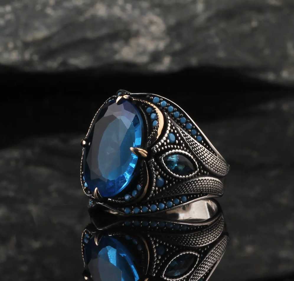 Artificial Gemstones Inlay Material Retro Punk Geometric Alloy Plating Inlay Artificial Gemstones Men's Rings