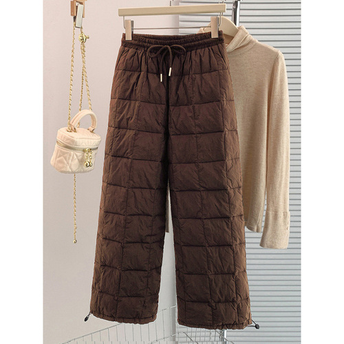 Women's winter new loose casual down-filled trousers with drawstring, thin and thick, warm and long
