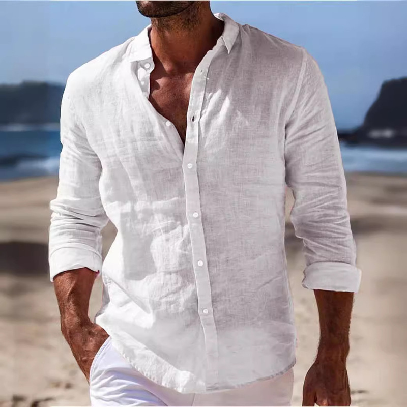Men's Lazada Button-Down Shirt Daily Style Long-Sleeved Plain Lapel Cross-Border Spring and Summer Casual Cotton and Linen Pure Color Shirt Men's Lazada Button-Down Shirt Daily Style Long-Sleeved Plain Lapel Cross-Border Spring and Summer Casual Cotton and Linen Pure Color Shirt