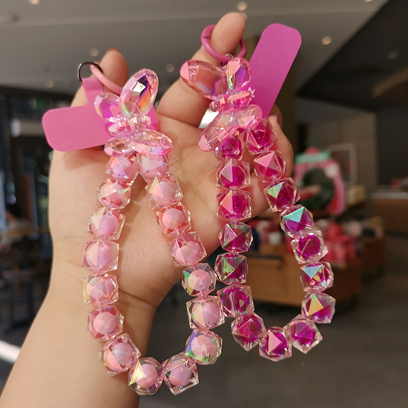 Diamond Butterfly Crystal Beads Mobile Phone Hanging Chain Ins Fashion Ladies Mobile Phone Case Beaded Chain Pendant Wrist Hanging Jewelry