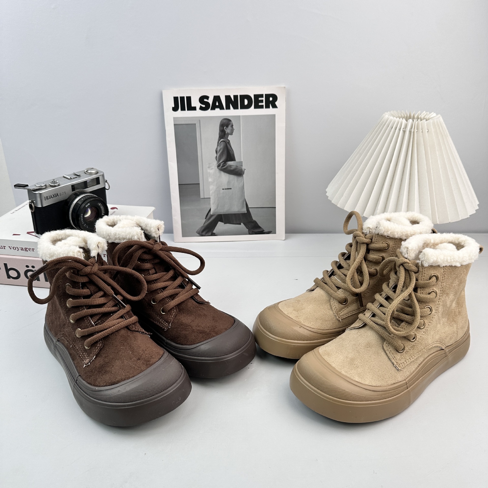 Yuanbo 2025 zapatos de algodón de invierno para mujeres, zapatos de skate de lana de alto alcance coreano, zapatos cálidos y casuales de mujer