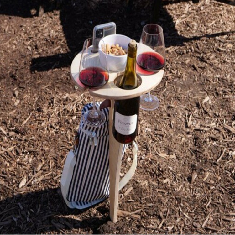 Outdoor Wine Table折叠草坪沙滩酒架插地木质酒架户外便携式酒桌