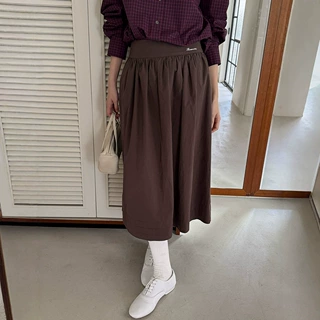 时简ACME 咖啡色褶皱半身裙女秋松紧腰宽松显瘦复 A字大摆裙81823