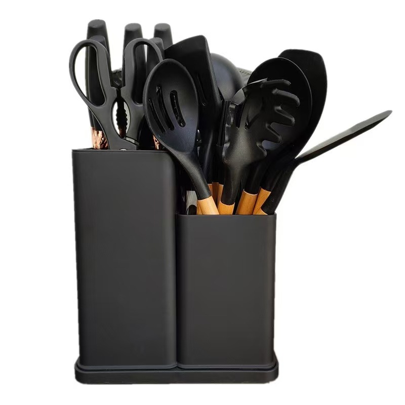 19 piezas de cubierta de cocina de silicona conjuntos de cuchillos conjuntos de combinación antideslizante anti-escaldado antiadherente pane con tablero de verduras conjunto de barril al por mayor image 4