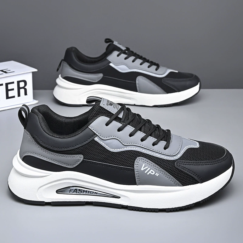 Летняя дикая нескользящая кожаная повседневная обувь новая мода 2024 мягкая нижняя сетка мужская обувь удобная беговая спортивная обувь