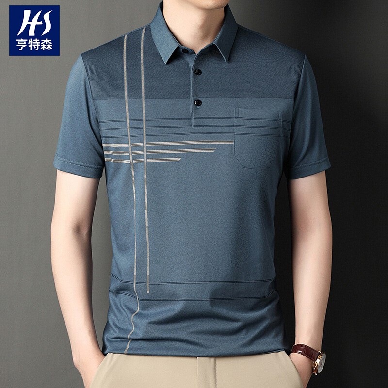 Dad's Summer Lapel Ice Silk Short-Sleeved Men's T-Shirt Real Flap Pocket Pants Thin Stripesd Middle-Aged and Elderly Men's Polo Shirt Dad's Summer Lapel Ice Silk Short-Sleeved Men's T-Shirt Real Flap Pocket Pants Thin Stripesd Middle-Aged and Elderly Men's Polo Shirt