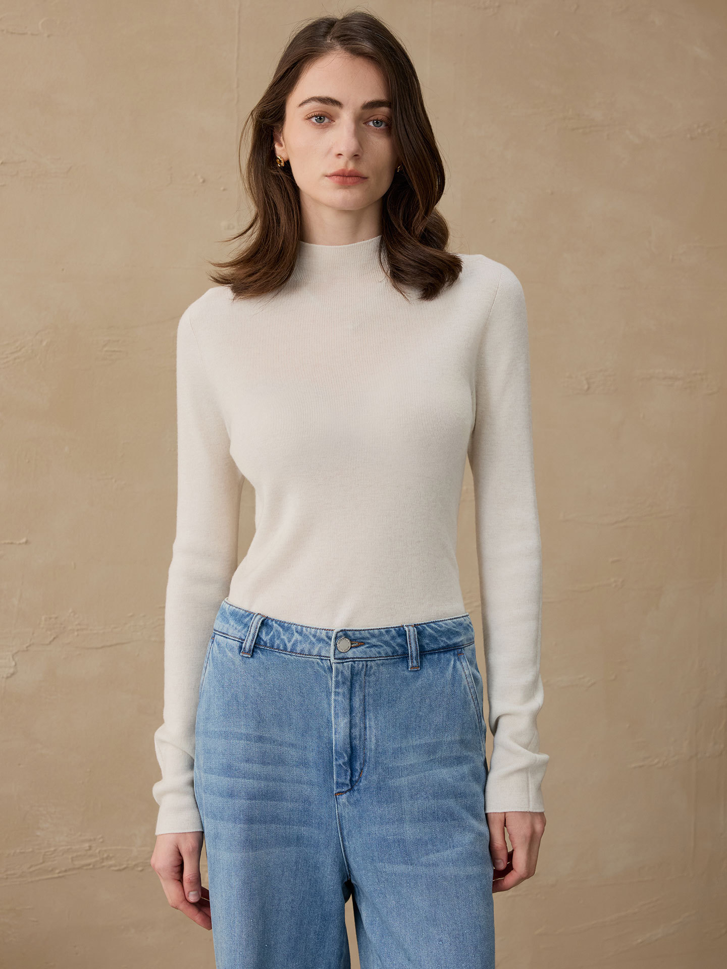 2025 Autumn/Winter Cashmere Base Layer Wool Knit Half-Turtleneck Pullover Sweater for Women, Slim-Fit Inner Sweater for Women