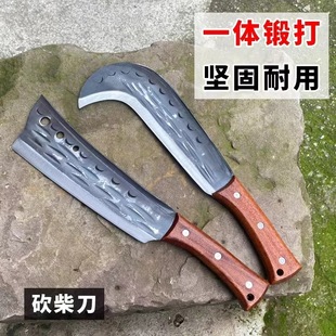 Spring Steel Patterned Chopping Knife for Chopping Wood, Cutting Trees, Clearing Land, Pruning, Agricultural and Gardening Use, Integrated Forged Wooden Handle, Heavy-Duty
