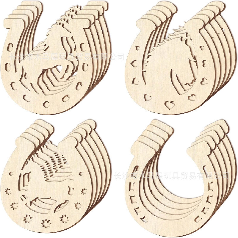 24Pcs Unfinished Horseshoe Crafts Decorative Wooden Horseshoe Shape Hollow Out Wedding Party Birthday Home Decorations