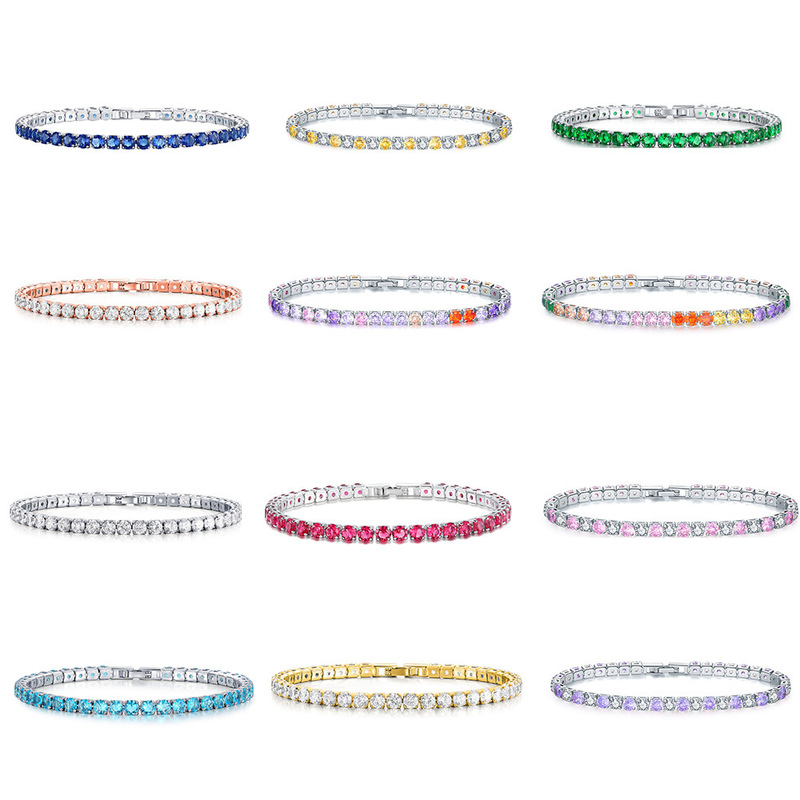 Four Claw Colorful Full Diamond Bracelet 18k White Gold Zircon Bracelet Couple Men's and Women's Tennis Bracelet Four Claw Colorful Full Diamond Bracelet 18k White Gold Zircon Bracelet Couple Men's and Women's Tennis Bracelet