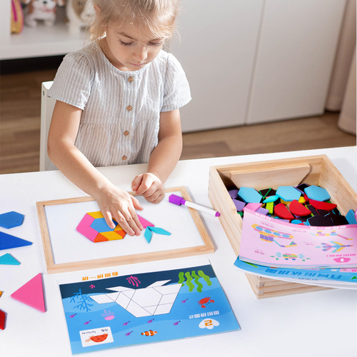 New CPC children's wooden magnetic geometric puzzle educational drawing board puzzle board 3 years old 5 years old puzzle building block toys wholesale