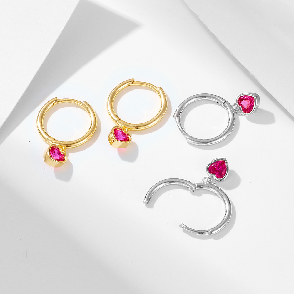 Heart Shape Pattern 1 Pair 925 Sterling Silver Zircon Heart Shape Drop Earrings
