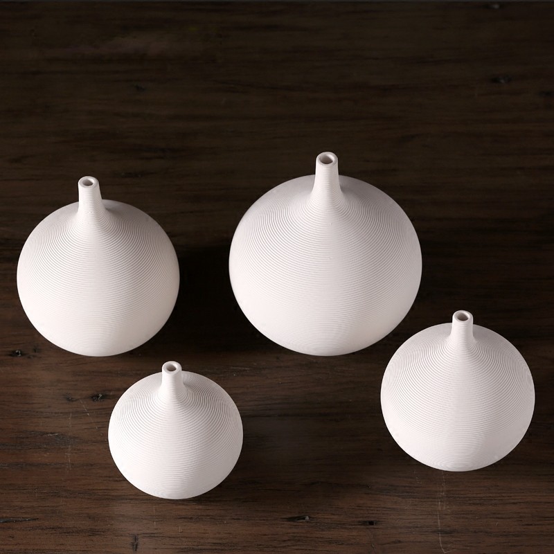 Jarrón de cerámica blanca nórdica boca fina decoración redonda sala de estar arreglo de flores decoración de flores secas estilo silencioso decoración del arte