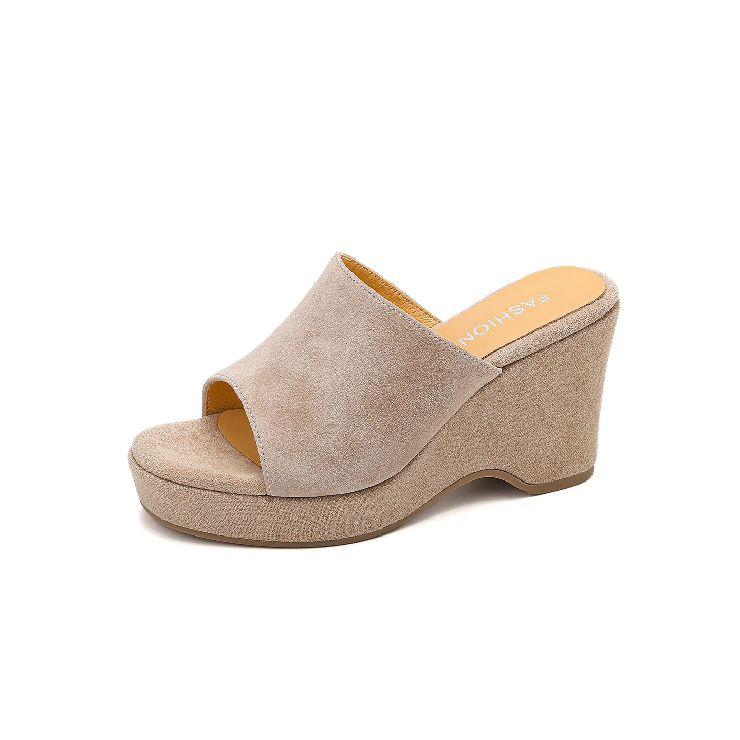 Sandal cao gót nữ đế xuồng 9cm quai ngang hở mũi chất liệu da lộn — màu đen, màu mơ