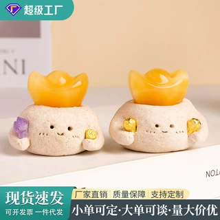 天然水晶黄方解石元宝小豆丁马上有钱招财摆件工艺品水晶摆件批发