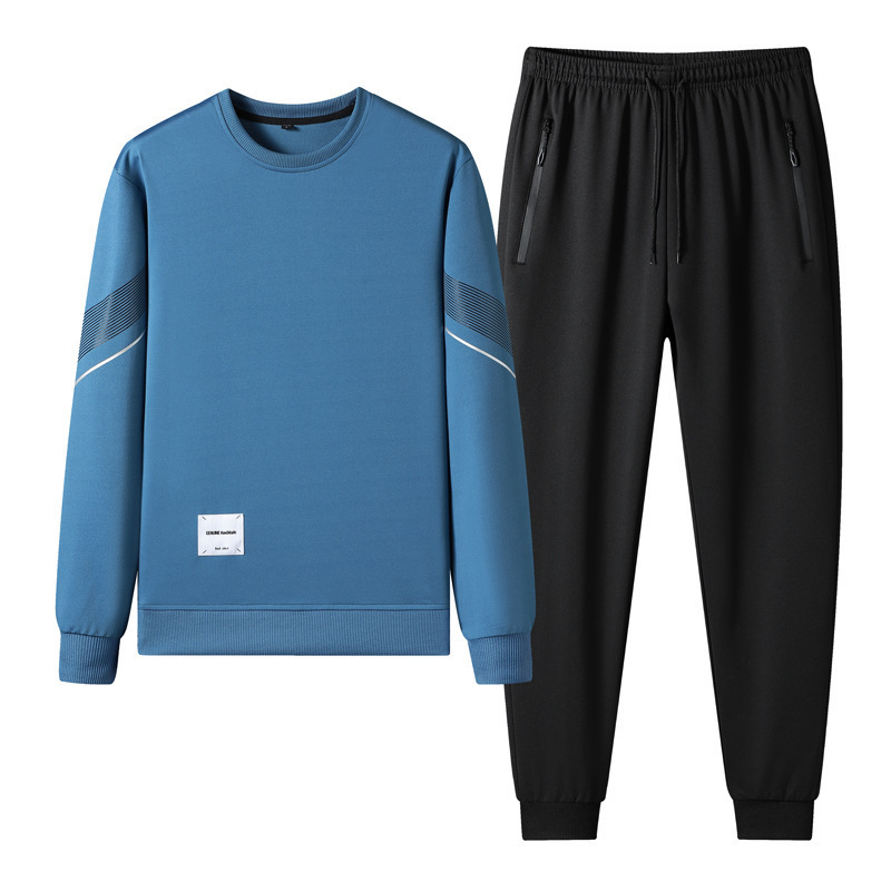 Primavera y otoño nuevo hombre juego de ocio deportivo de cuello redondo, camiseta de manga larga, pantalones largos de cuello redondo de dos piezas, estudiantes adolescentes