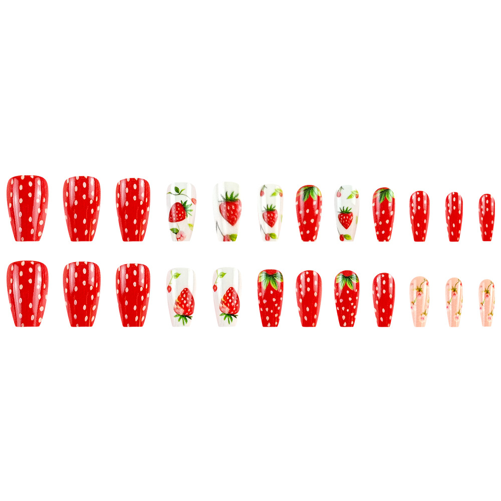 Uña de fresa de vid rosa blanco color de flor de desgaste de uñas productos terminados al por mayor parches de uñas de venta caliente transfronterizas