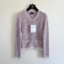 深圳南油正确高版本CH家25早秋新款撞色菱格流苏圆领长袖针织开衫