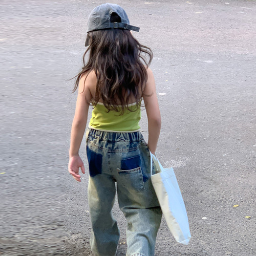 Girls Halter Neck Sleeveless Vest Bottoming  Summer Ins Children's Clothes Girls' Alphabet Spice Girl Style Suspender Short Top