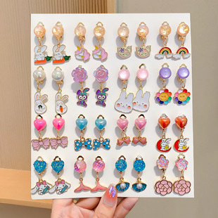 Children's Earrings Ear Clips Without Ear Holes Girls Cute Princess Cartoon Earrings 2024 Autumn New Girls Earrings Ear Studs