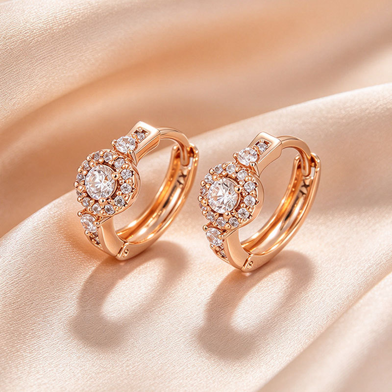 Pendientes de Aro con Zirconia de Aleación de Cobre Bañado en Oro de 18K