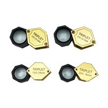 六角形金色便携式折叠放大镜高清高倍文玩古董10倍20倍鉴定珠宝镜