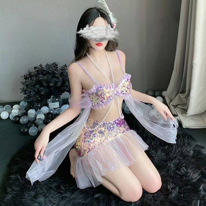 Mermaid Princess Adult Costume Set with Sequin Top, Bodycon Skirt and Thong — detail image 5