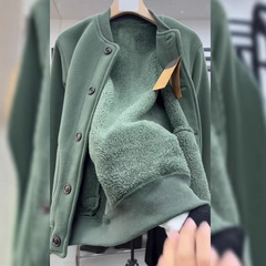 牛X货！绿色加绒加厚卫衣女简约通勤小个子时尚减龄宽松外套上衣