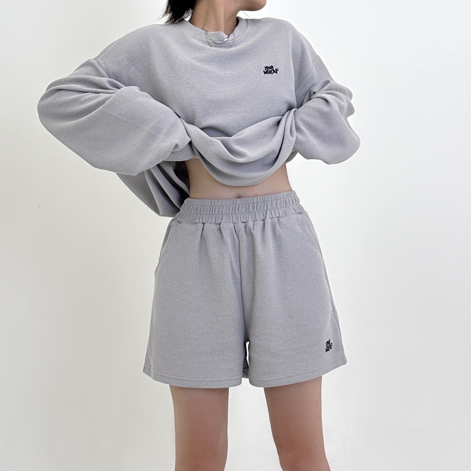 Autumn Waffle Gray Suit for Women 2024 Trendyy Women's Loose Letter Loose Sweatshirt Casual Sports Style Shorts