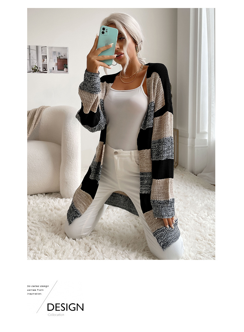 Long Unbuttoned Color-Block Sweater Coat NSYYF89340