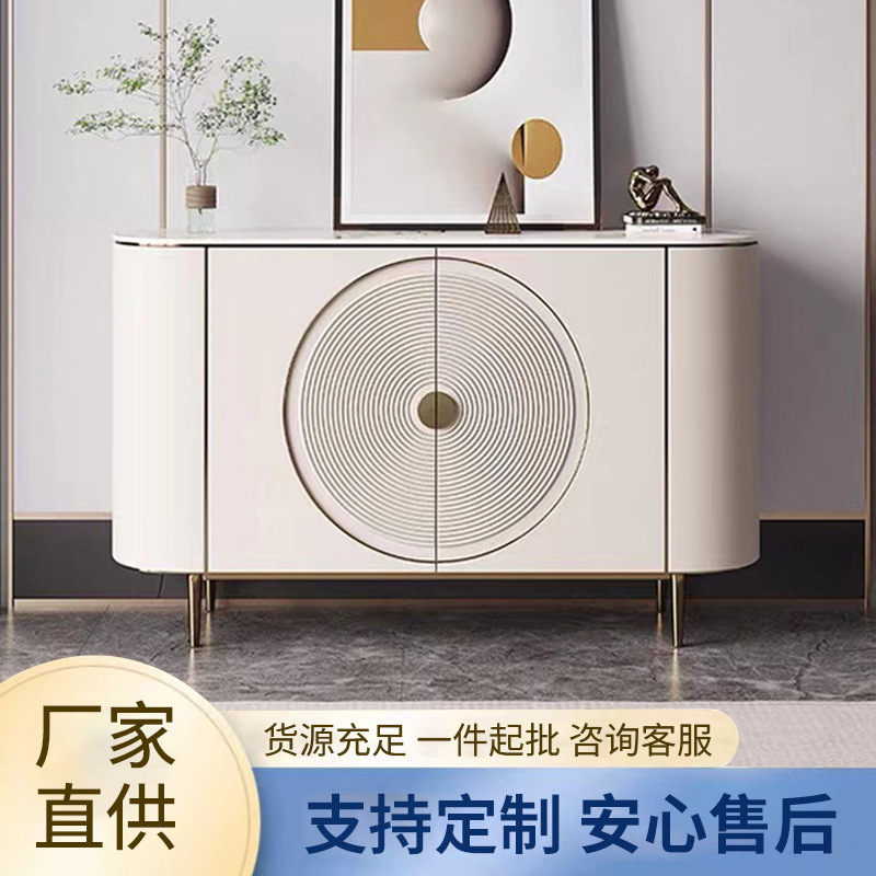 Light Luxury Sideboard with Stone Top, Modern Minimalist Living Room Cabinet for Small Apartments, Home Entryway Cabinet, Wall-Mounted Decorative Tea and Water Storage Cabinet