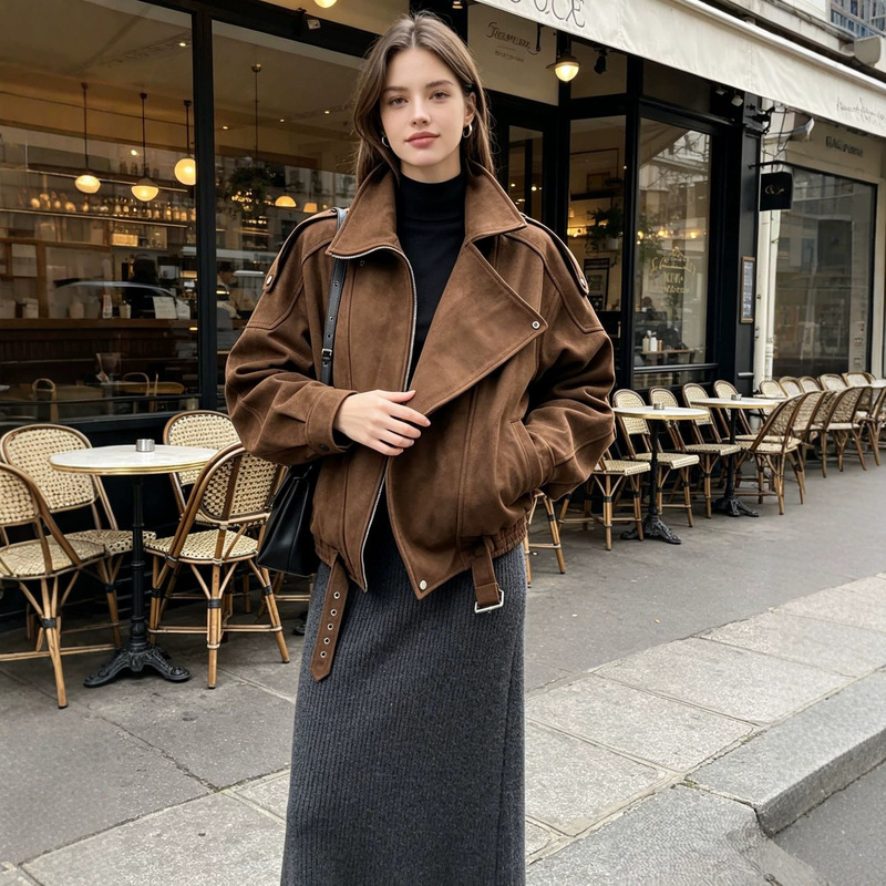 European and American Style Short Jacket Casual Suede Motorcycle Jacket Za Foreign Trade Wholesale European and American Style Short Jacket Casual Suede Motorcycle Jacket Za Foreign Trade Wholesale