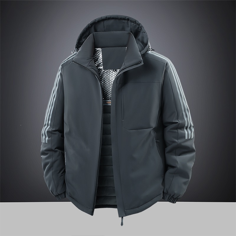 [Graphene Cotton Jacket] Winter hooded cotton jacket, classic three-stripe design, long-sleeved, unisex, and knee-length