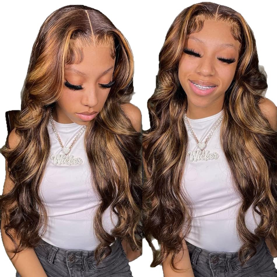 Peruca feminina longa e ondulada com acabamento em renda, design antifricção, extensões de cabelo sintético populares._voghion.com