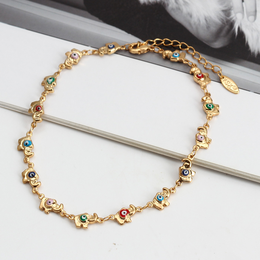 Women'S Gender Enamel Design Fashion Devil's Eye Elephant Copper Enamel Bracelets 1 Piece