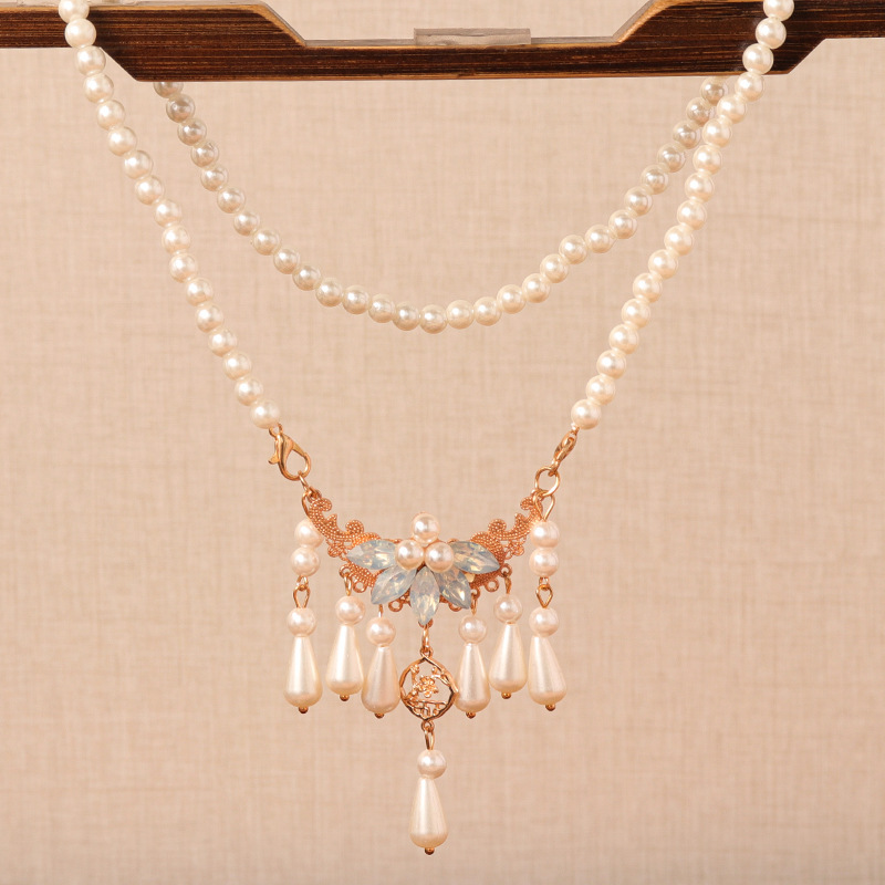 Hanfu cheongsam soft cheongsam classical cheongsam pendant ancient style jewelry pearl necklace women's retro court short cheongsam