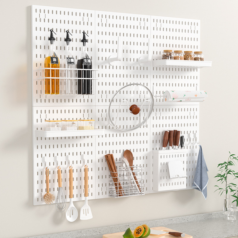 Perforated Board Kitchen Wall Storage Rack, Punch-Free Pot Lid Rack, Knife Rack, Chopstick Basket, Hook Storage Plastic Storage Rack